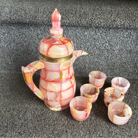 Pink Onyx 7 pc Tea Espresso Set Other - Elegant Pink and Gold Mosaic Tea Set